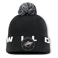 Men's Fanatics  Black Minnesota Wild Fundamental High Stick Cuffed Knit Hat with Pom