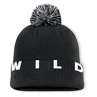 Men's Fanatics  Black Minnesota Wild Fundamental High Stick Cuffed Knit Hat with Pom