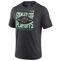 T-shirt enveloppant des séries éliminatoires de la Coupe Stanley 2022 du Wild Minnesota Fanatics Charcoal pour hommes