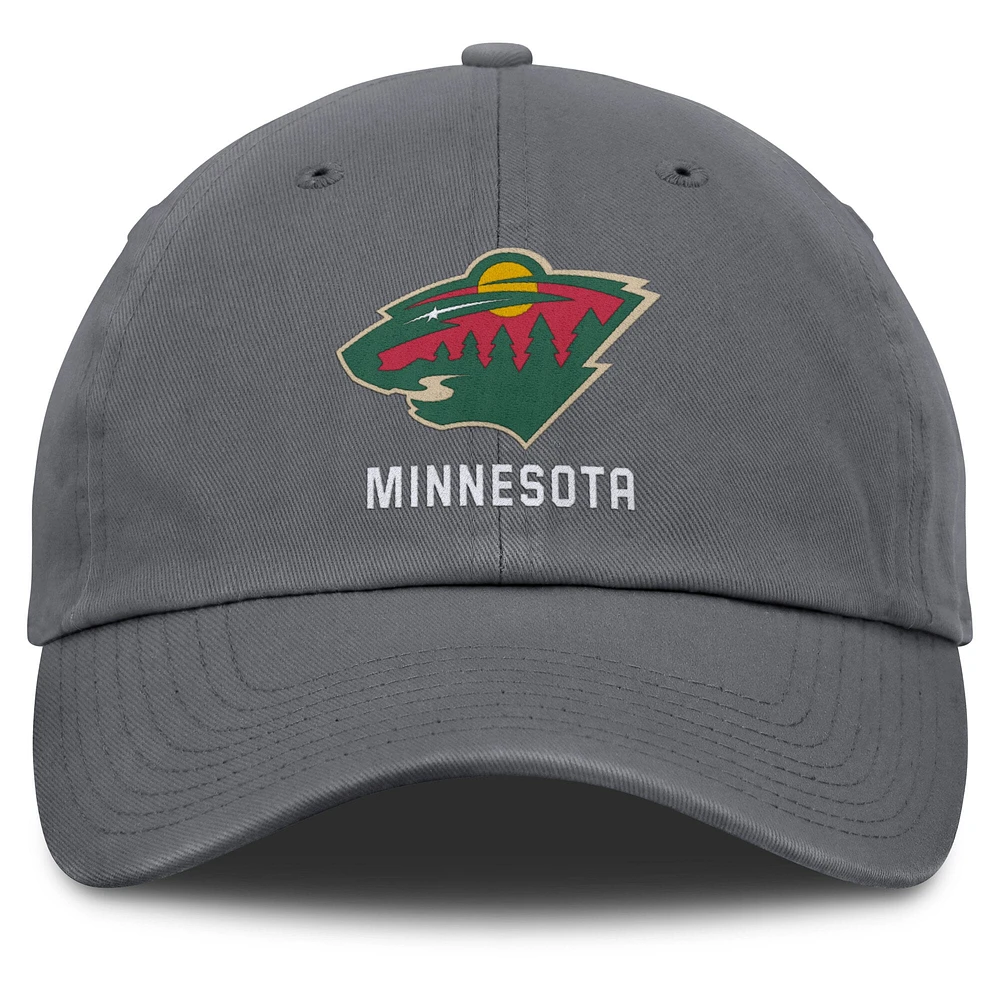 Casquette ajustable délavée pour hommes Fanatics Anthracite Minnesota Wild