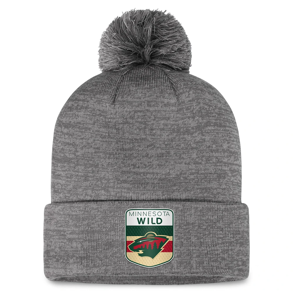 Men's Fanatics  Gray Minnesota Wild Authentic Pro Home Ice Cuffed Knit Hat with Pom