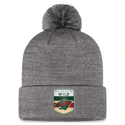 Bonnet en tricot à revers avec pompon Minnesota Wild Authentic Pro Home Fanatics pour hommes, gris