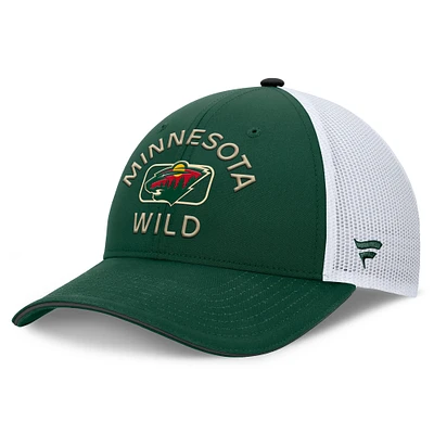 Casquette de camionneur authentique Pro Rink Minnesota Wild verte/blanche Fanatics pour homme