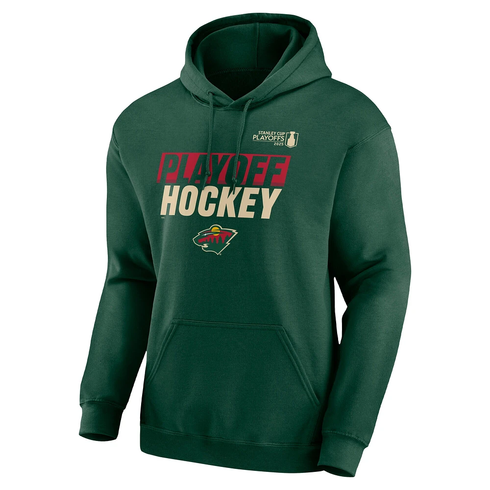 Sweat à capuche en molleton vert Fanatics pour homme, Wild du Minnesota, séries éliminatoires de la Coupe Stanley 2025