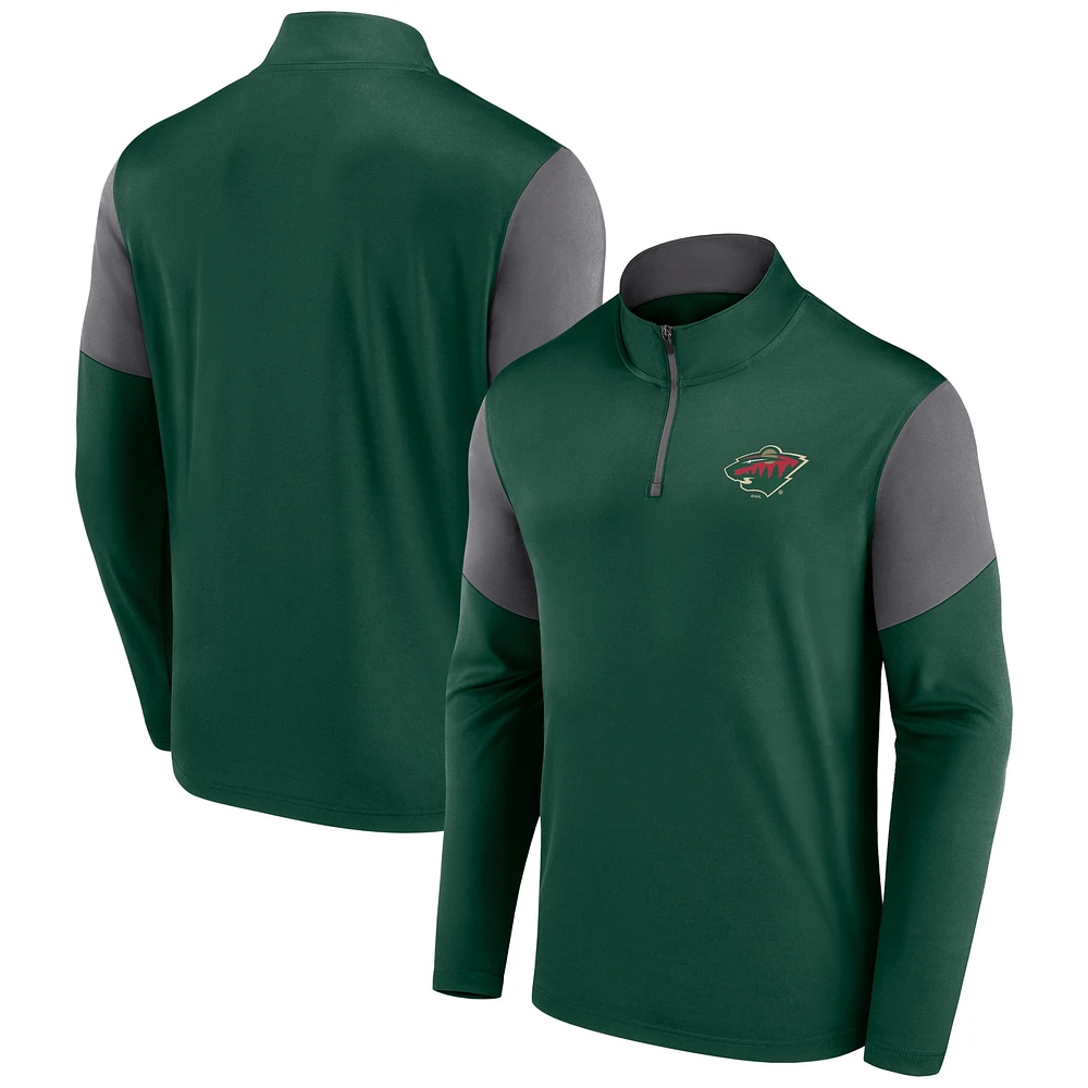 Haut zippé quart de tour avec logo vert du Minnesota Wild Fanatics pour hommes