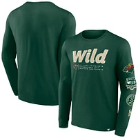 T-shirt vert à manches longues Fanatics Minnesota Wild Strike the Goal pour hommes