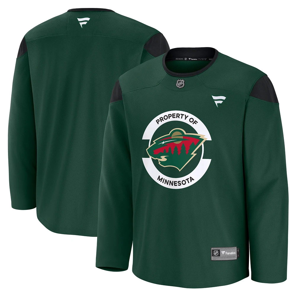 Maillot d'entraînement de l'équipe Minnesota Wild vert Fanatics pour hommes