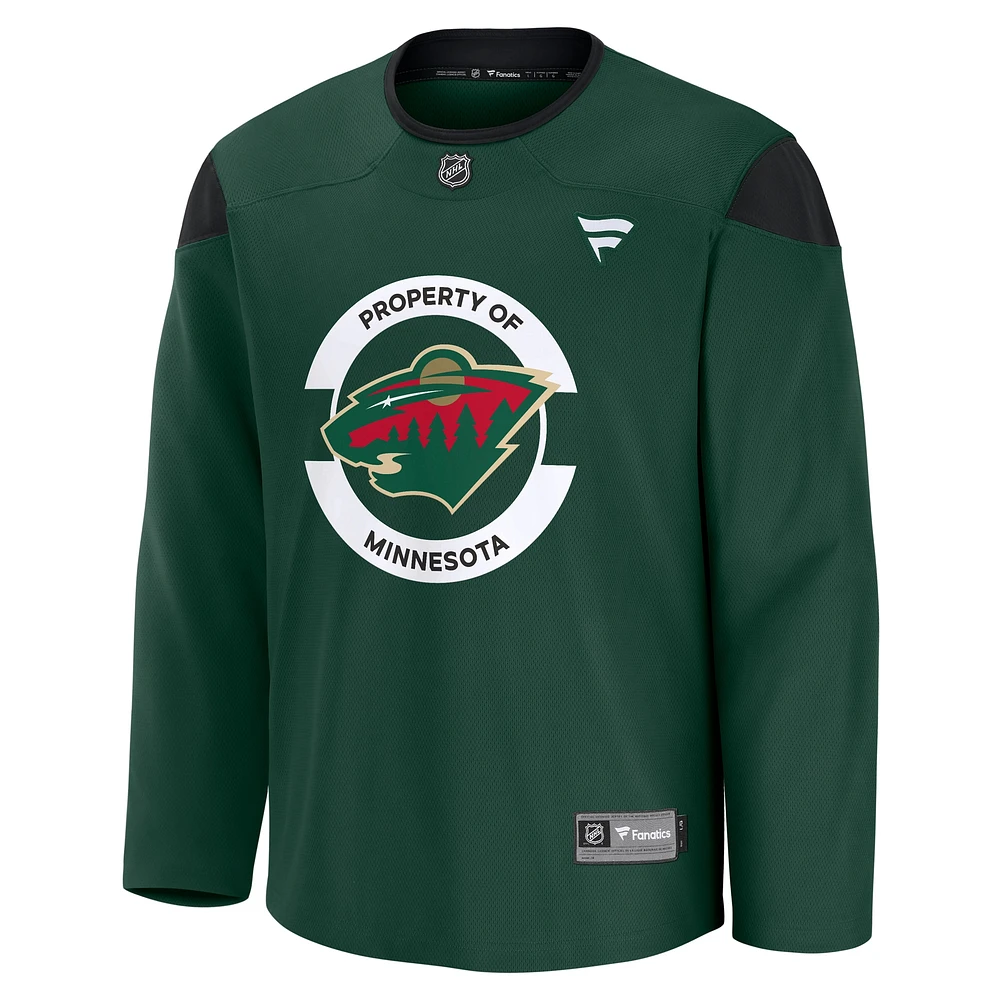 Maillot d'entraînement de l'équipe Minnesota Wild vert Fanatics pour hommes