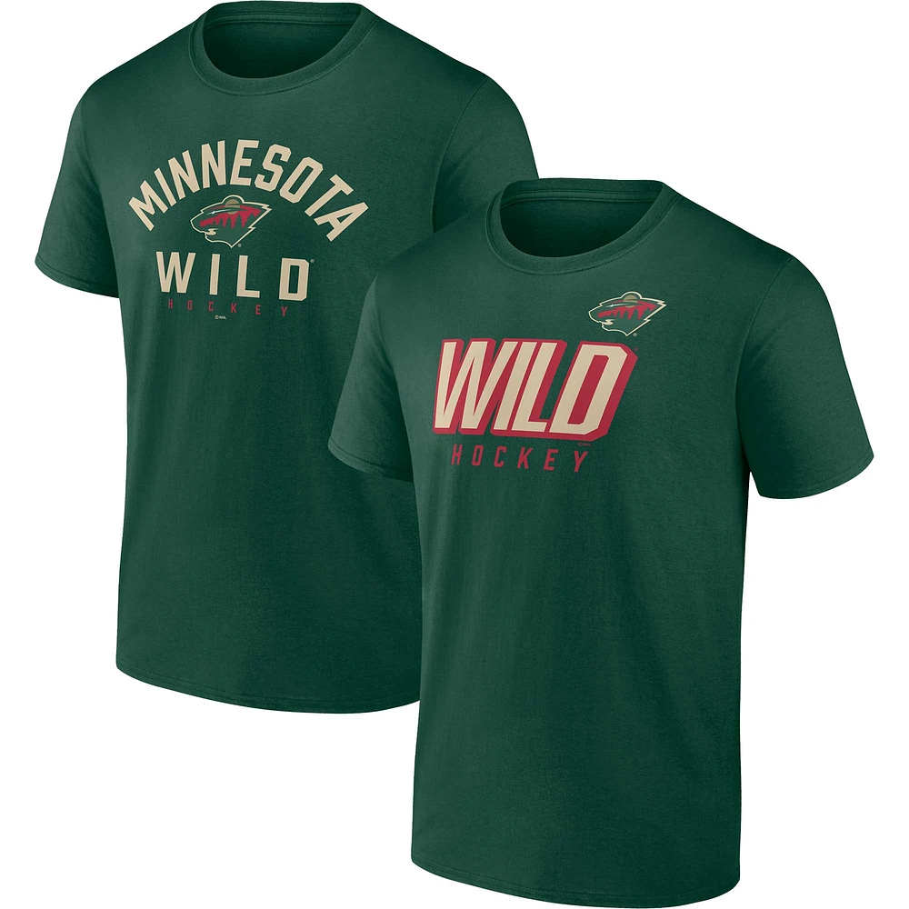 Ensemble de deux t-shirts fanatiques verts Minnesota Wild Wordmark pour hommes