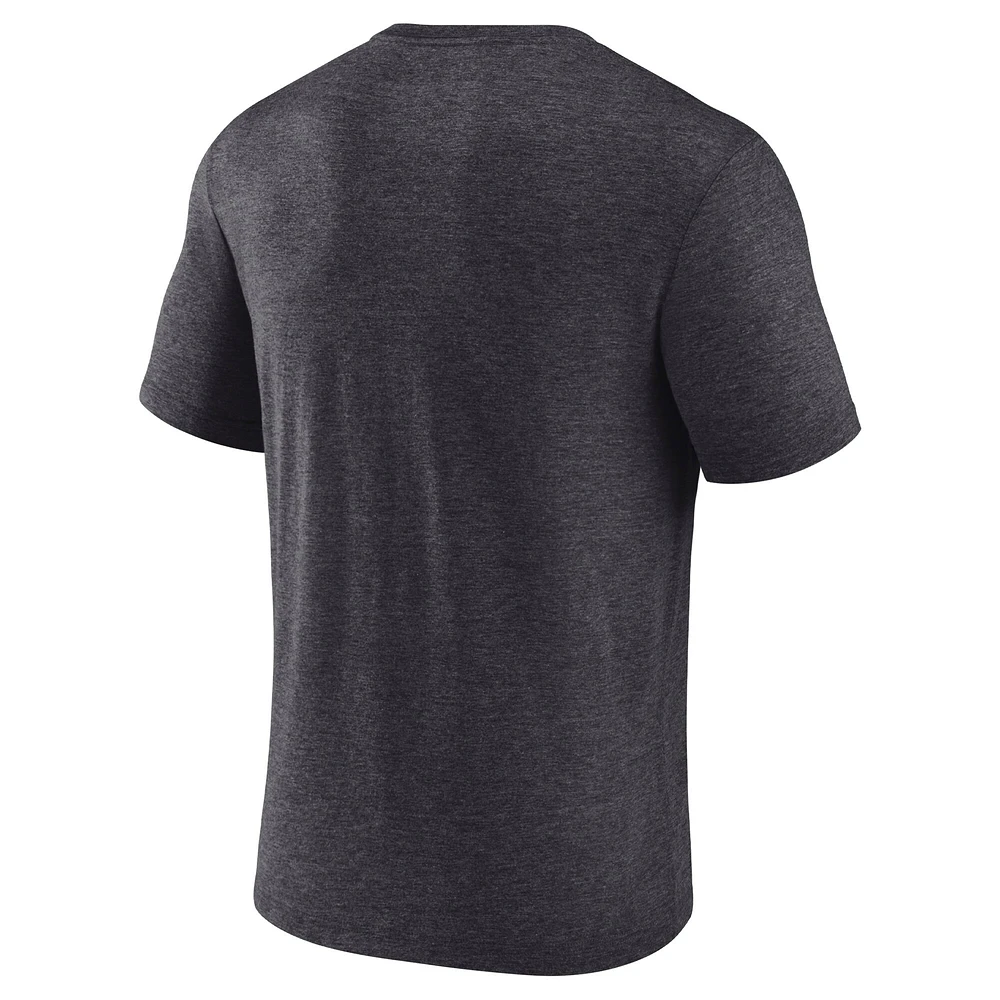 T-shirt tri-blend à barre transversale pour homme Fanatics Heather Charcoal Minnesota Wild, séries éliminatoires de la Coupe Stanley 2025