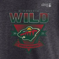 T-shirt tri-blend à barre transversale pour homme Fanatics Heather Charcoal Minnesota Wild, séries éliminatoires de la Coupe Stanley 2025