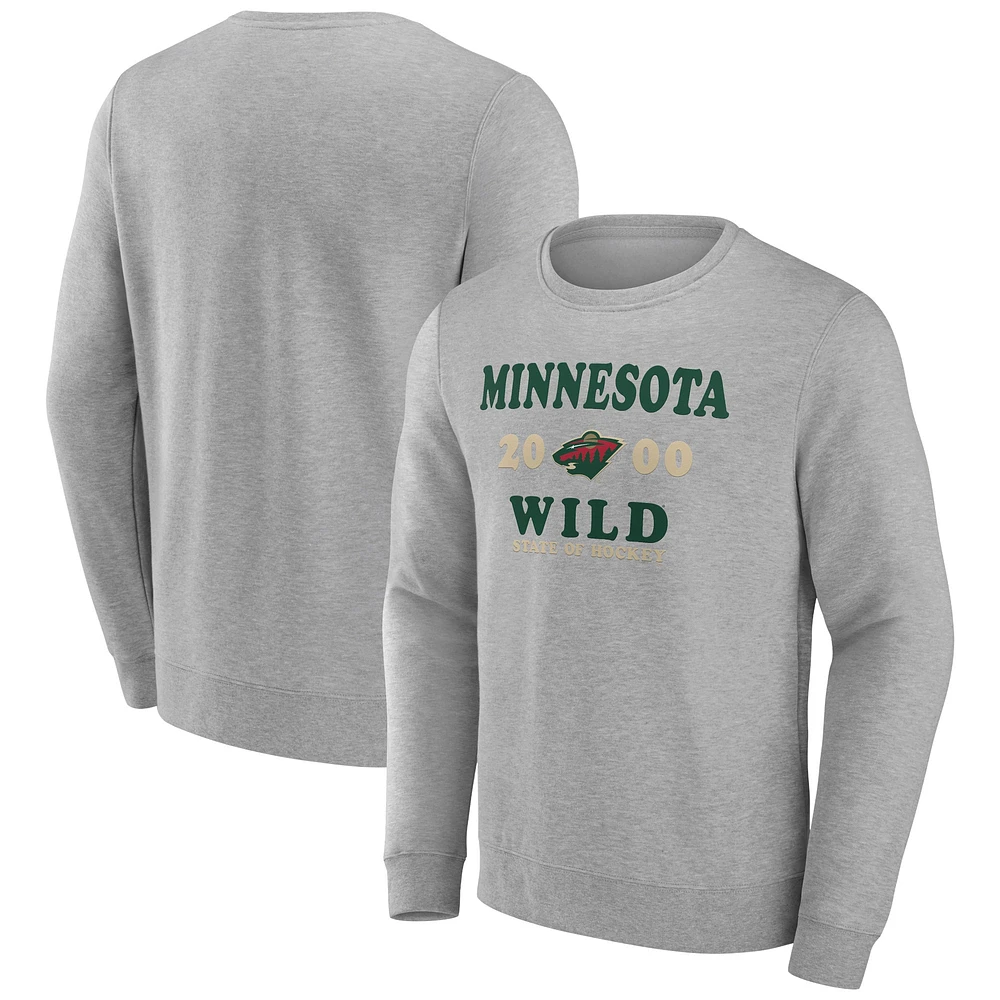 Men's Fanatics Heather Charcoal Minnesota Wild Fierce Competitor Pullover Sweatshirt