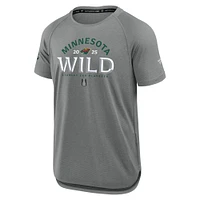 T-shirt de performance authentique Pro Rink Fanatics pour homme, gris chiné, Wild du Minnesota, séries éliminatoires la Coupe Stanley 2025