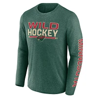 T-shirt synthétique à manches longues emblématique Fanatics Heather Green Minnesota Wild Sweep pour hommes