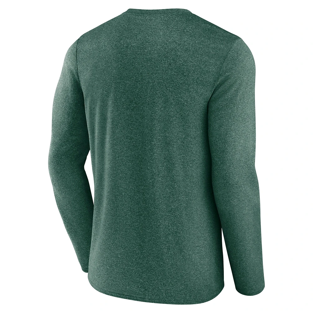 T-shirt synthétique à manches longues emblématique Fanatics Heather Green Minnesota Wild Sweep pour hommes