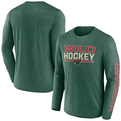T-shirt synthétique à manches longues emblématique Fanatics Heather Green Minnesota Wild Sweep pour hommes