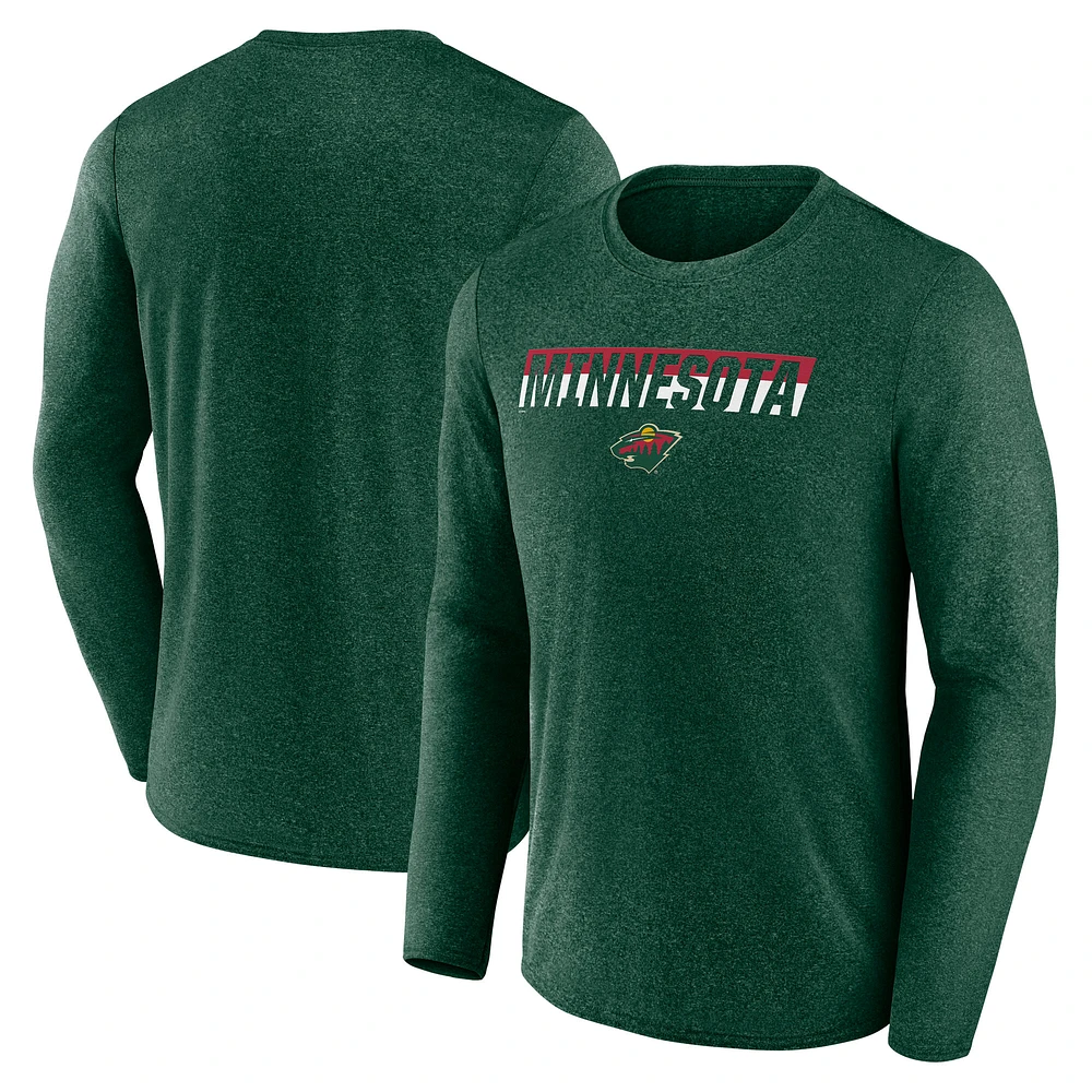 T-shirt à manches longues de transition Fanatics Heather Green pour hommes Minnesota Wild