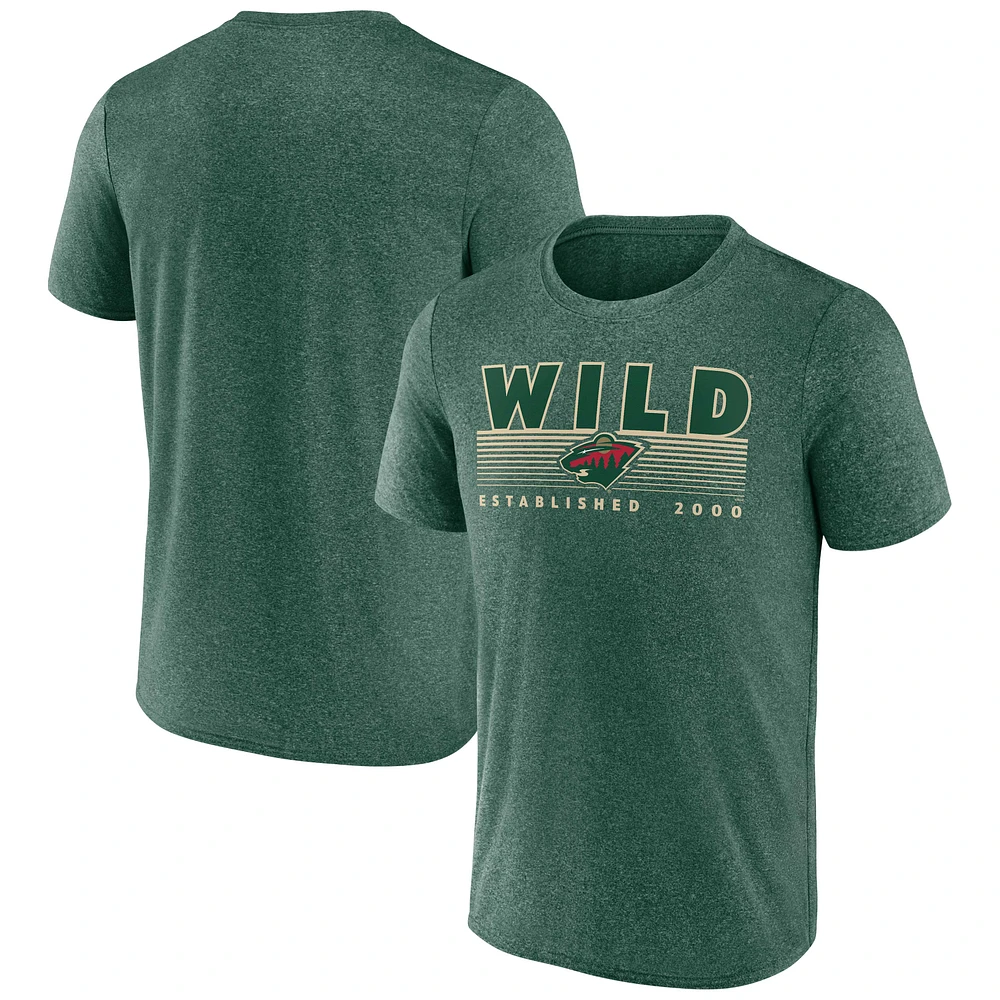 T-shirt de performance Minnesota Wild Prodigy vert chiné marque Fanatics pour hommes