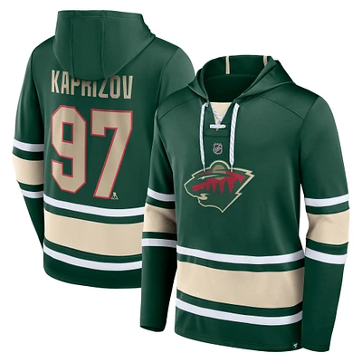 Men's Fanatics Kirill Kaprizov Green Minnesota Wild Name & Number Lace-Up Pullover Hoodie