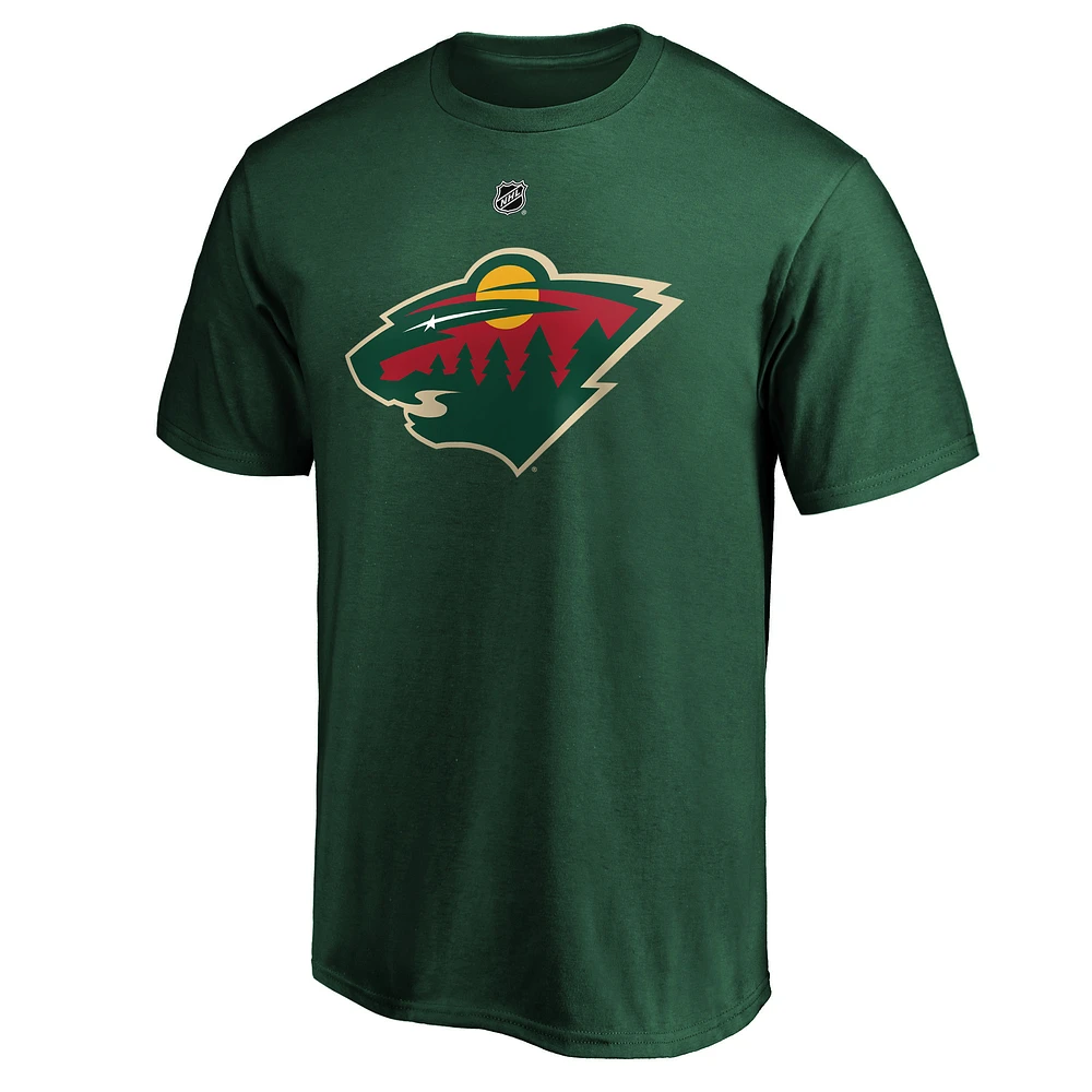 T-shirt de l'équipe Fanatics Mats Zuccarello vert Minnesota Wild Authentic Stack Name & Number pour hommes