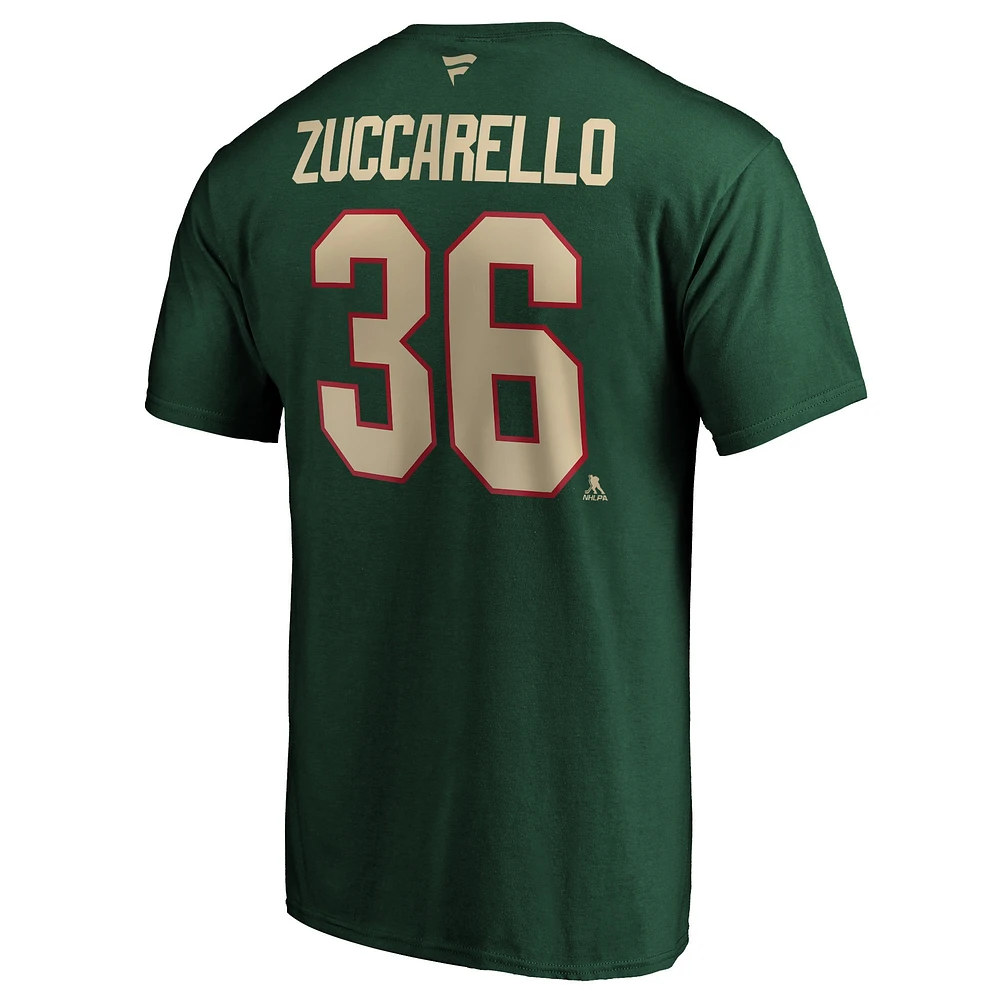 T-shirt de l'équipe Fanatics Mats Zuccarello vert Minnesota Wild Authentic Stack Name & Number pour hommes