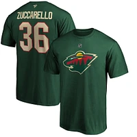 T-shirt de l'équipe Fanatics Mats Zuccarello vert Minnesota Wild Authentic Stack Name & Number pour hommes