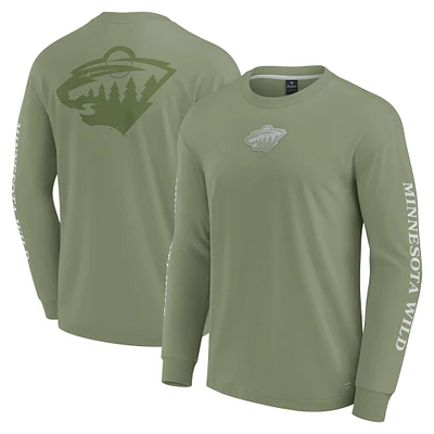 Men's Fanatics Olive Minnesota Wild Elements Strive Long Sleeve T-Shirt