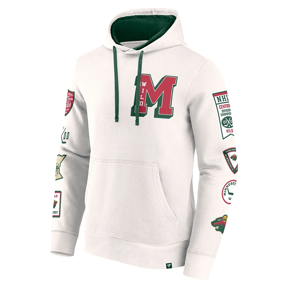 Sweat à capuche en polaire blanc Minnesota Wild Letterman Fanatics pour hommes