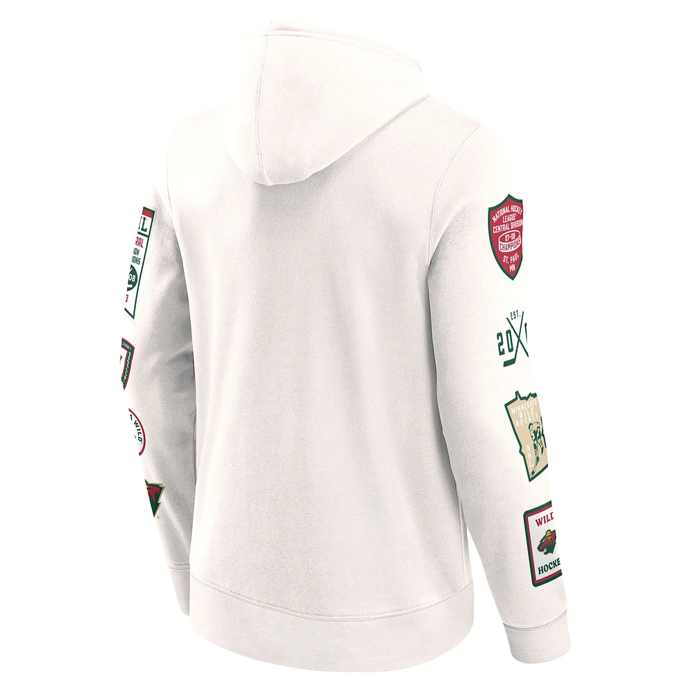 Sweat à capuche en polaire blanc Minnesota Wild Letterman Fanatics pour hommes