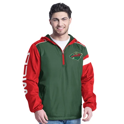 Veste à capuche demi-zip latéral G-III Sports by Carl Banks pour homme, verte/rouge, Minnesota Wild