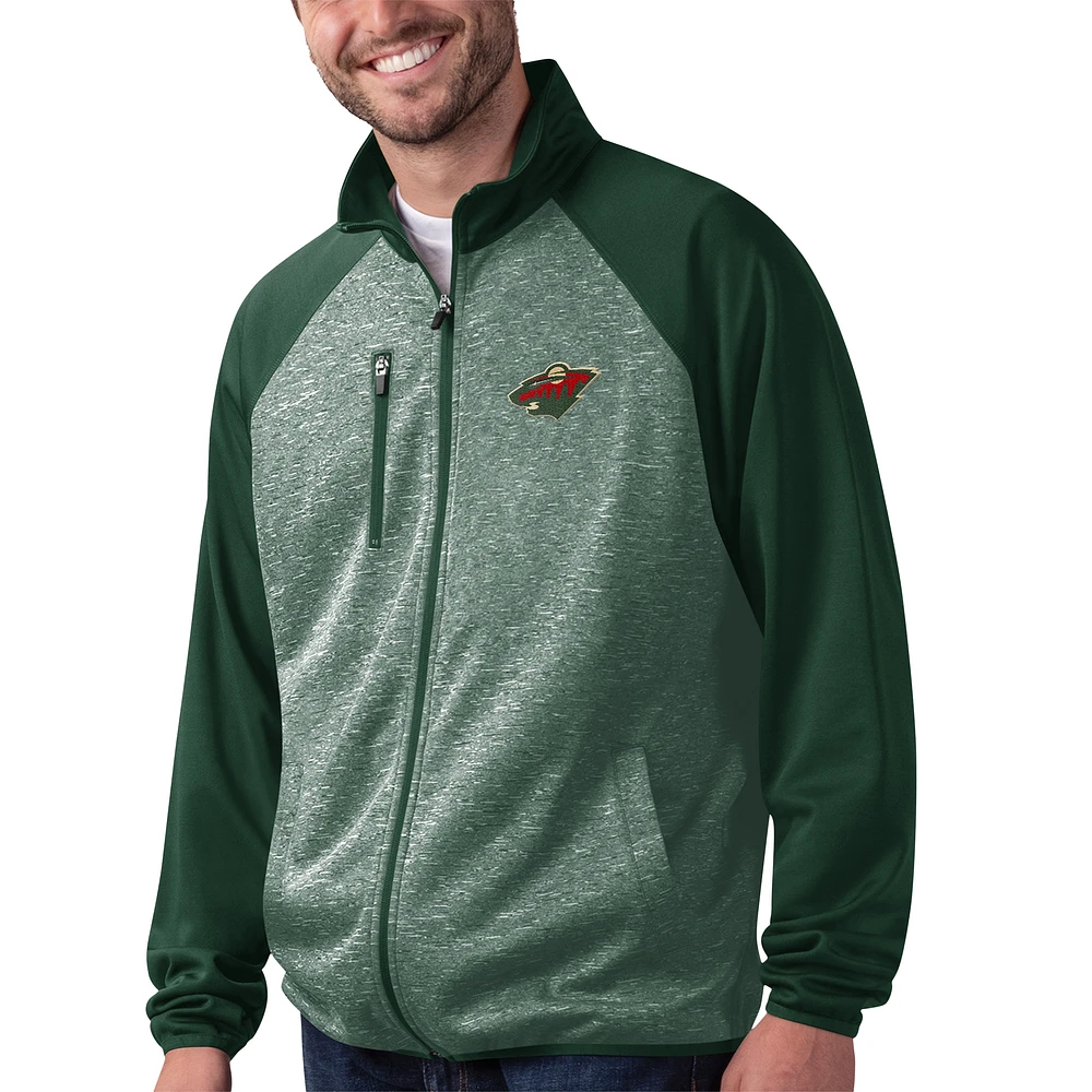 Veste de survêtement entièrement zippée G-III Sports by Carl Banks pour hommes, verte, Minnesota Wild Runners raglan