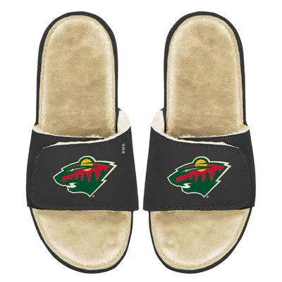 Minnesota Wild ISlide Faux Fur Slide Sandals - Black/Tan