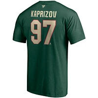 T-shirt vert authentique avec nom et numéro de pile pour homme Kirill Kaprizov Minnesota Wild