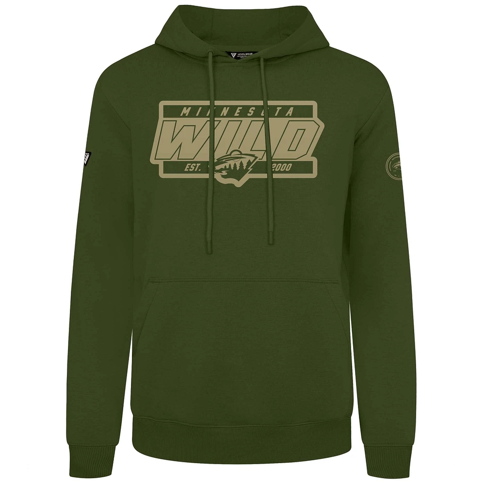 Men's Levelwear Olive Minnesota Wild Podium Pullover Hoodie