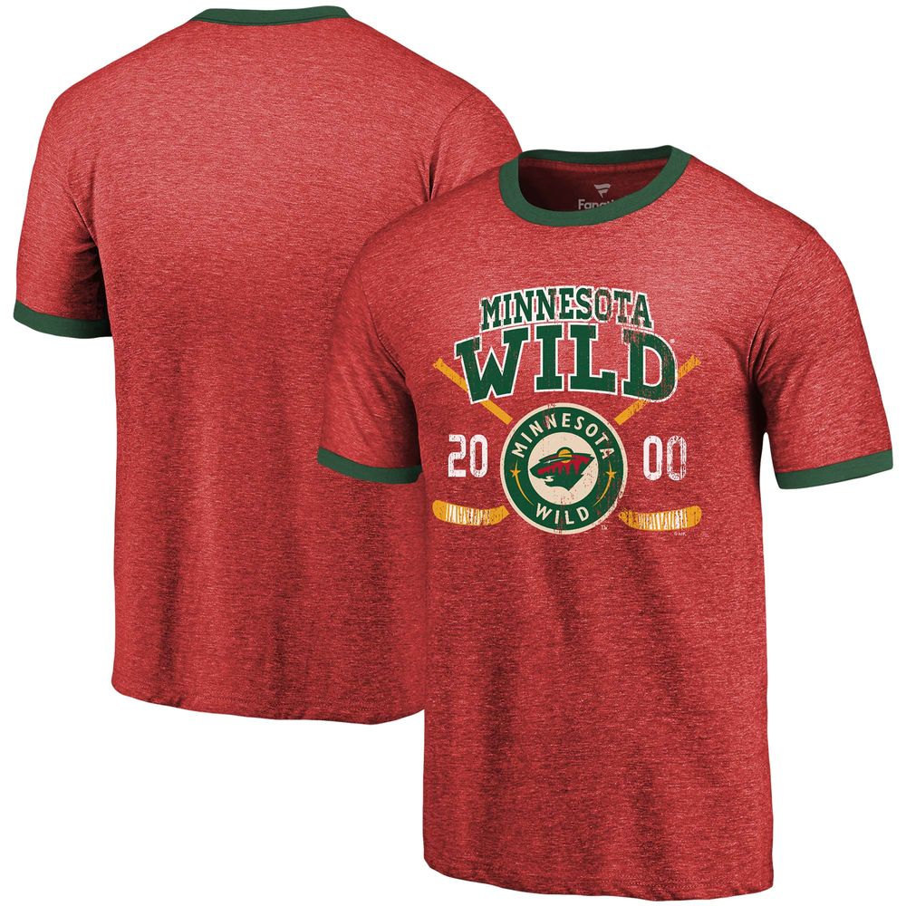 Men's Majestic Threads Red Minnesota Wild Buzzer Beater Tri-Blend Ringer T-Shirt