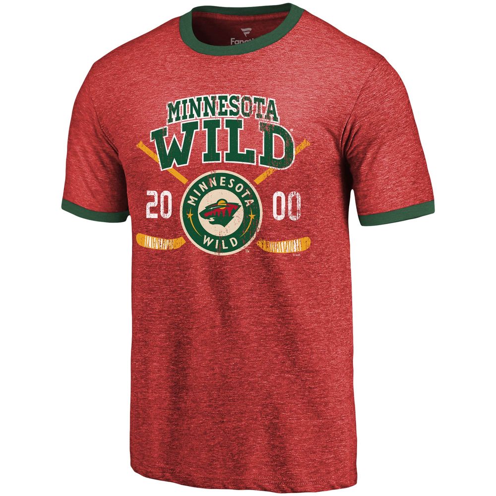 Men's Majestic Threads Red Minnesota Wild Buzzer Beater Tri-Blend Ringer T-Shirt