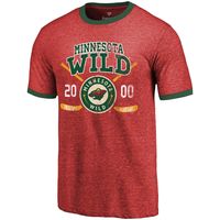 Men's Majestic Threads Red Minnesota Wild Buzzer Beater Tri-Blend Ringer T-Shirt