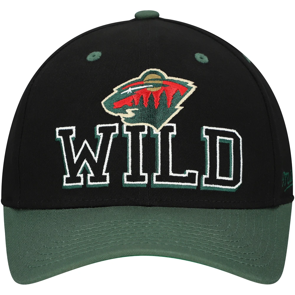 Men's Mitchell & Ness Black/Green Minnesota Wild Backside Script 2-Tone Pro Crown Adjustable Hat