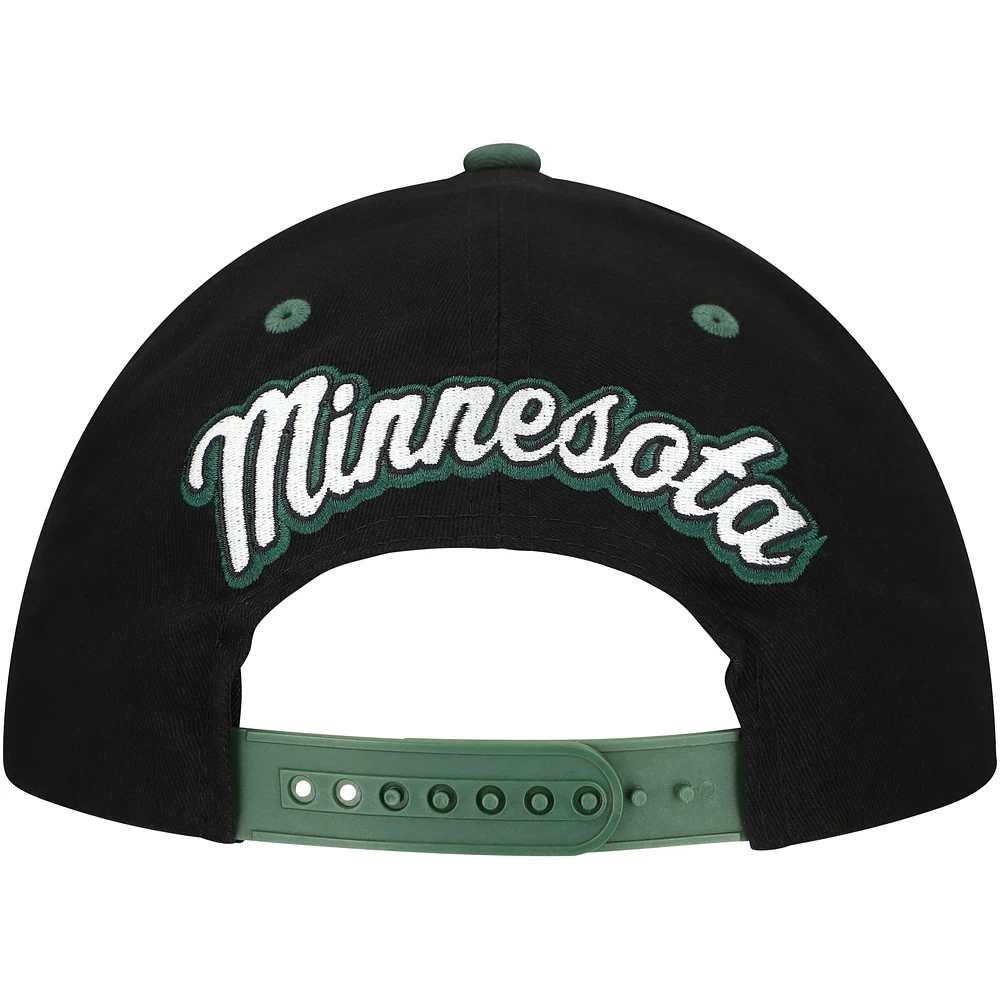 Men's Mitchell & Ness Black/Green Minnesota Wild Backside Script 2-Tone Pro Crown Adjustable Hat