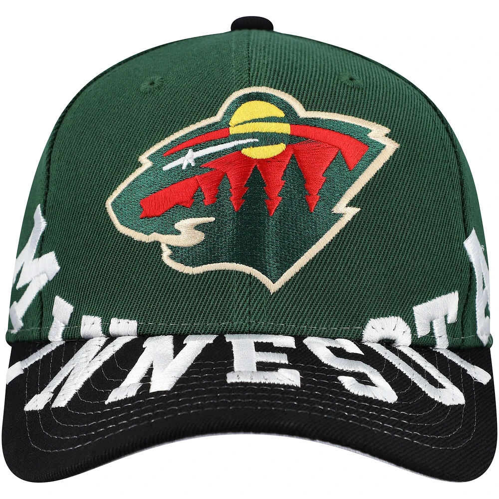 Casquette Snapback bicolore Pro Crown Underarch verte/noire pour homme de Mitchell & Ness Minnesota Wild