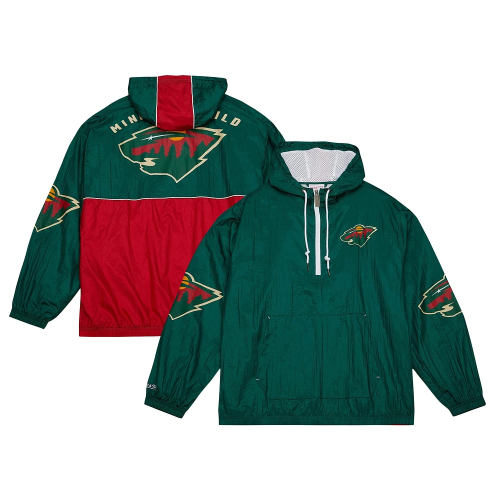 Men's Mitchell & Ness Green Minnesota Wild Team OG 2.0 Anorak Half-Zip Windbreaker Jacket