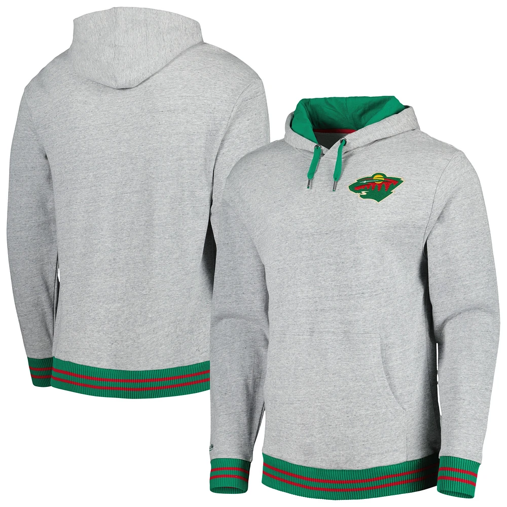 Men's Mitchell & Ness  Heather Gray Minnesota Wild Classic French Terry Pullover Hoodie