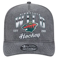 Men's New Era  Charcoal Minnesota Wild Throwback Washed A-Frame Pre-Curved 9FIFTY Snapback Hat