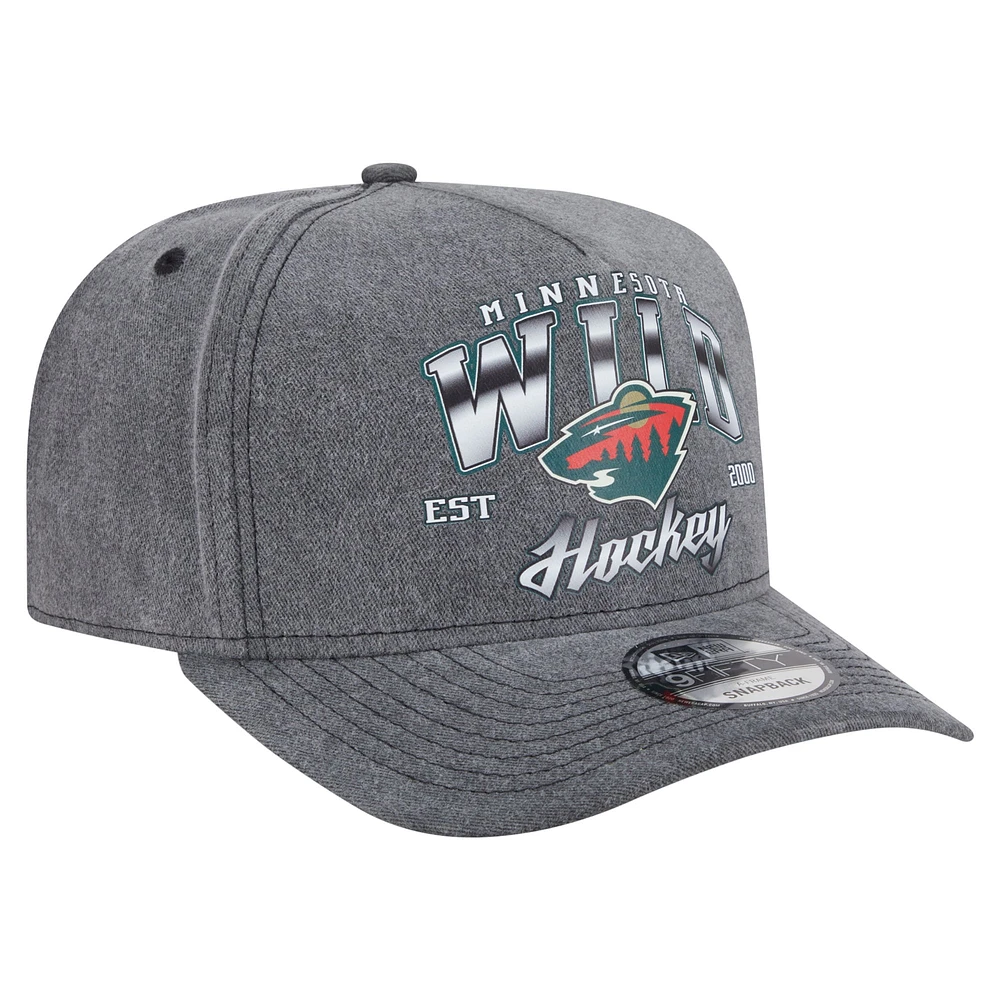Men's New Era  Charcoal Minnesota Wild Throwback Washed A-Frame Pre-Curved 9FIFTY Snapback Hat