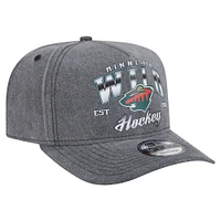 Men's New Era  Charcoal Minnesota Wild Throwback Washed A-Frame Pre-Curved 9FIFTY Snapback Hat