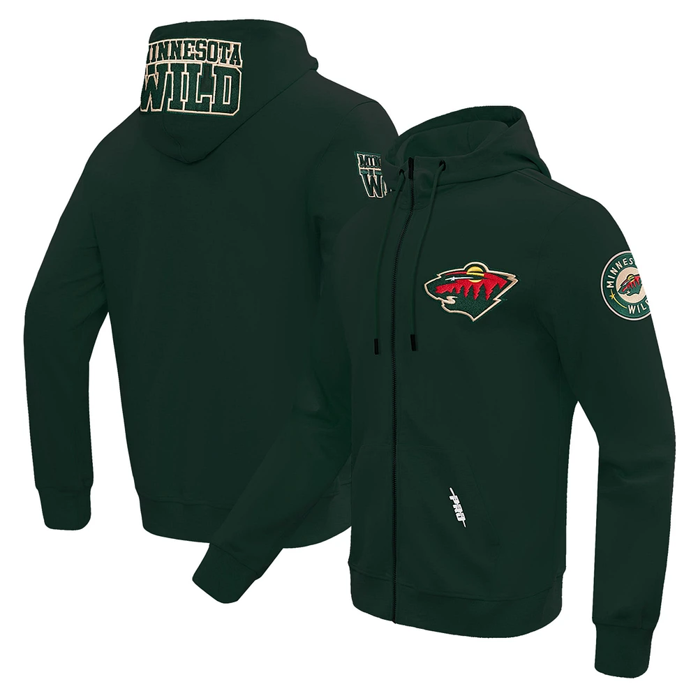 Veste à capuche fermeture éclair intégrale en chenille classique Pro Standard Green Minnesota Wild pour hommes