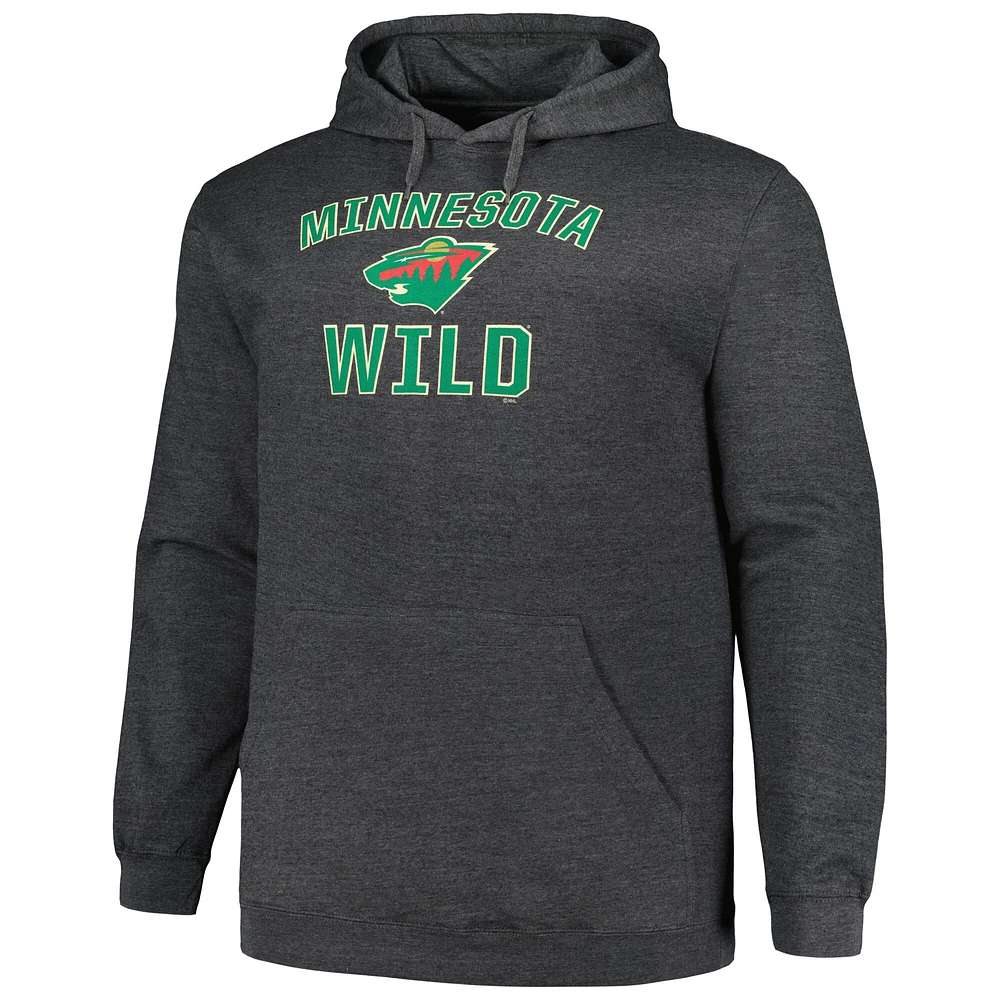 Sweat à capuche pour hommes Profile Heather Charcoal Minnesota Wild Big & Tall Arch Over Logo