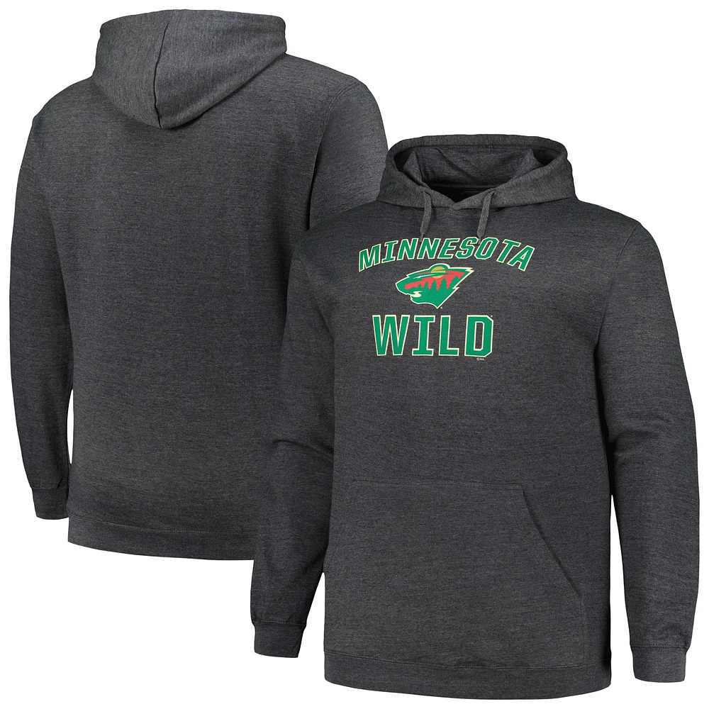 Sweat à capuche pour hommes Profile Heather Charcoal Minnesota Wild Big & Tall Arch Over Logo