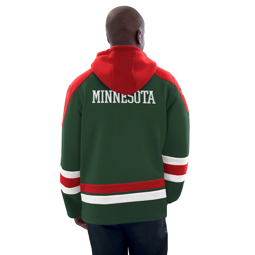 Men's Starter Green/Red Minnesota Wild Hockey Pullover Hoodie