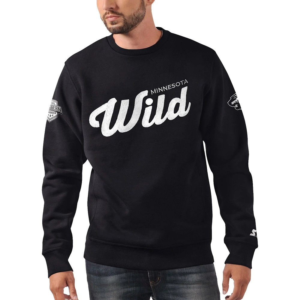 Sweat-shirt Starter x NHL Black Ice noir Minnesota Wild Cross Check pour hommes